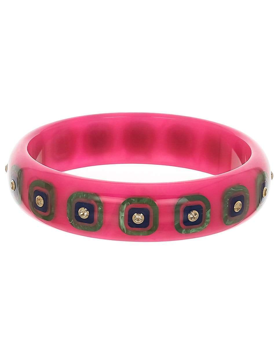 MARK DAVIS-White Topaz Pink with Blue & Green Bakelite Bangle-YELLOW GOLD