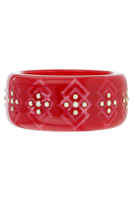 MARK DAVIS-White Topaz Red Pink Bakelite Bangle-YELLOW GOLD