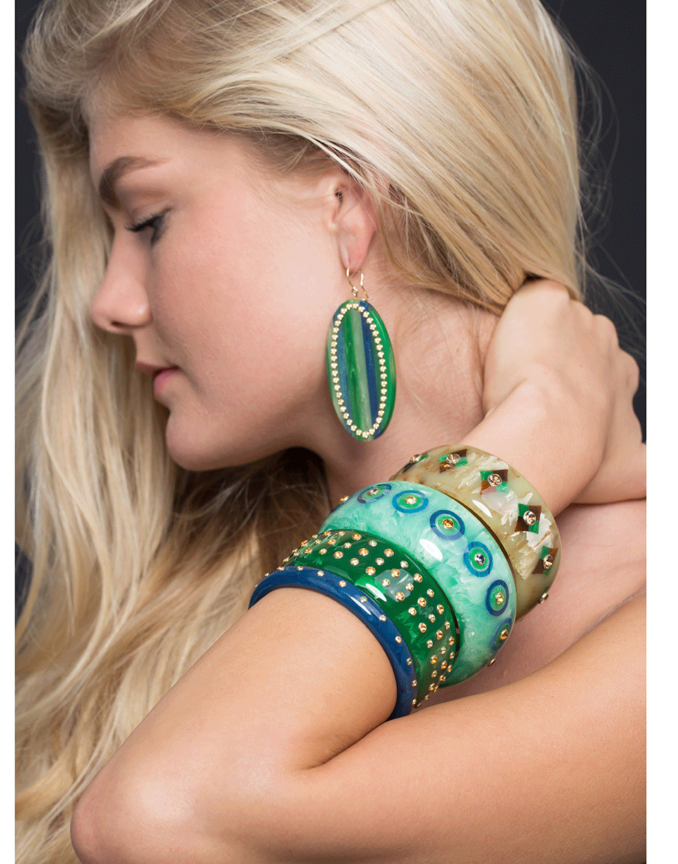 MARK DAVIS-Green And Blue Bakelite Earrings-YELLOW GOLD