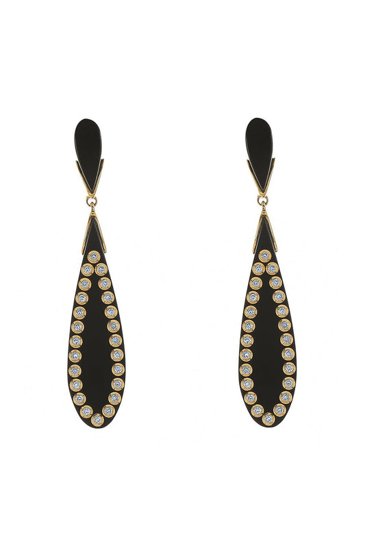 MARK DAVIS-White Sapphire Black Bakelite Earrings-YELLOW GOLD