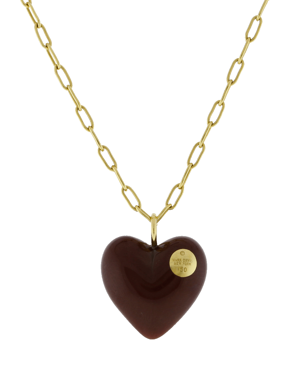 MARK DAVIS-Burgundy Bakelite Heart Pendant Necklace-YELLOW GOLD