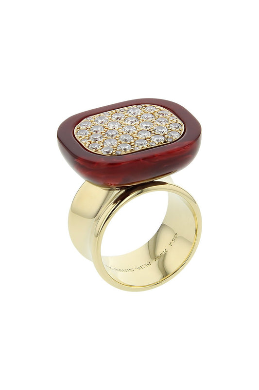 MARK DAVIS-Burgundy Bakelite Celine Ring-YELLOW GOLD