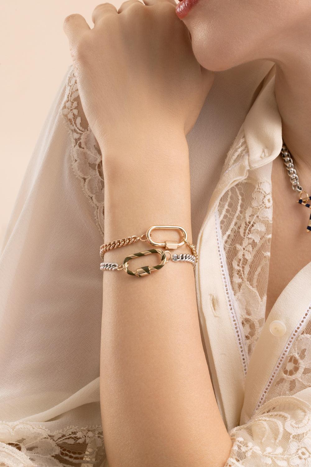 Mixed Metal Heavy Curb Chain Bracelet-SILVER-6-JEWELRYFINE JEWELBRACELET O-MARLA AARON