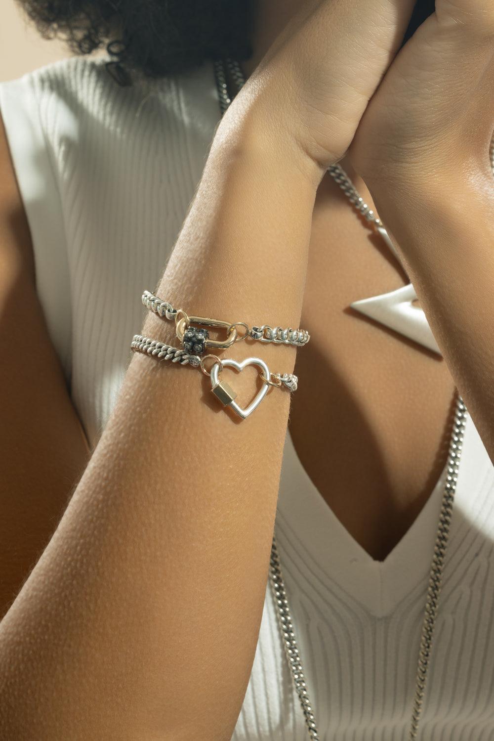 Silver and Yellow Gold Heartlock-SILVER-JEWELRYFINE JEWELPENDANT-MARLA AARON