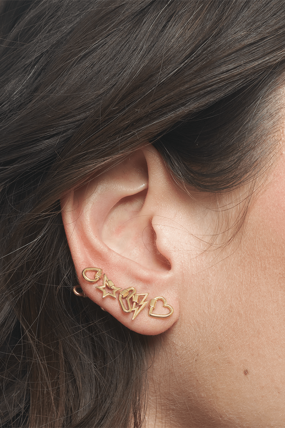 MARLA AARON-Boomerang Lockette Single Stud-YELLOW GOLD