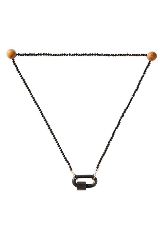 Black Agate Tone On Tone Rubber Lock Necklace-ROSE GOLD-16-JEWELRYFINE JEWELNECKLACE O-MARLA AARON