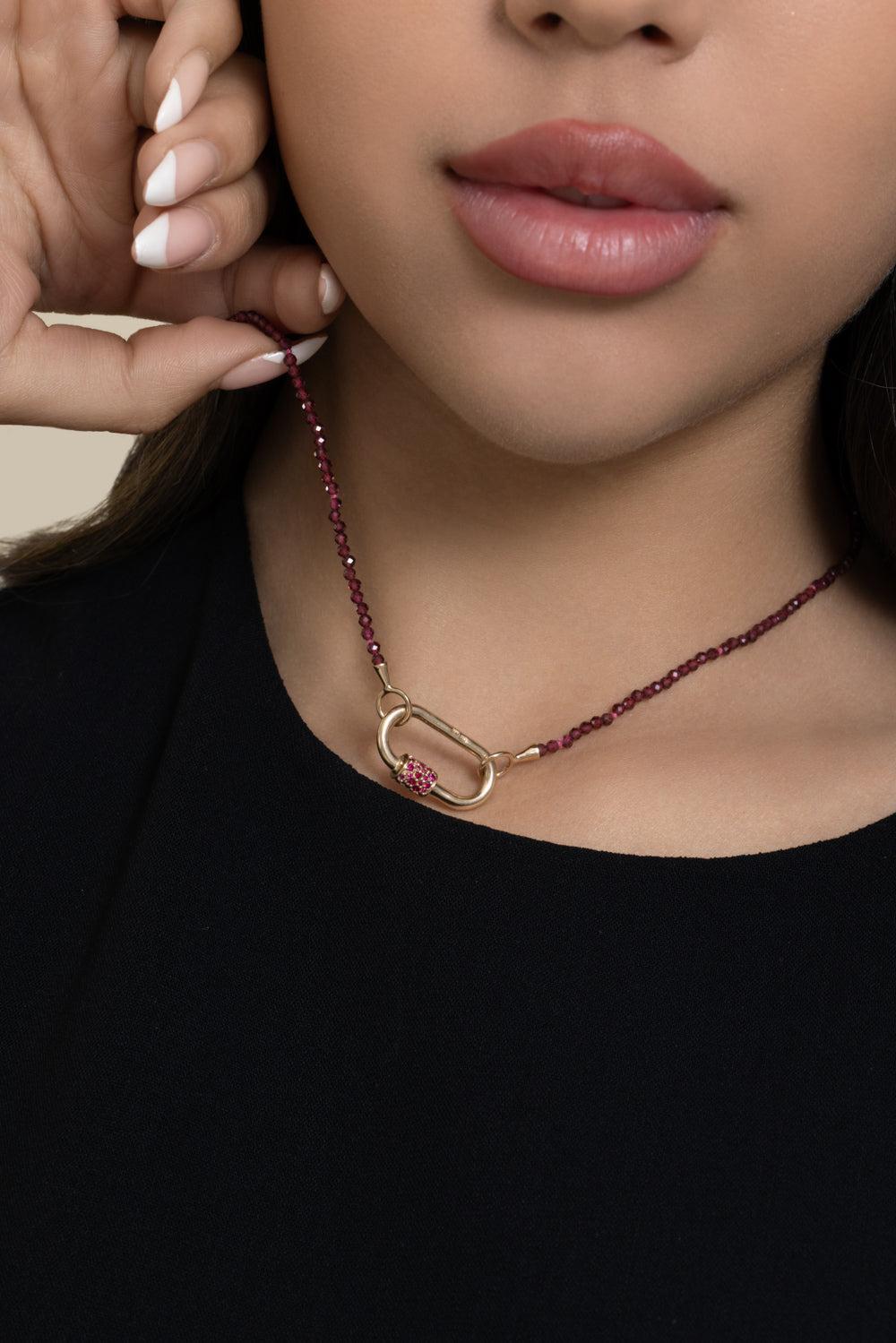 Garnet Itty Bitty Strand Necklace-YELLOW GOLD-16-JEWELRYFINE JEWELNECKLACE O-MARLA AARON