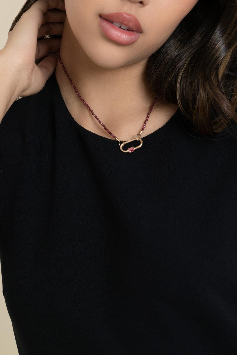 Garnet Itty Bitty Strand Necklace-YELLOW GOLD-16-JEWELRYFINE JEWELNECKLACE O-MARLA AARON
