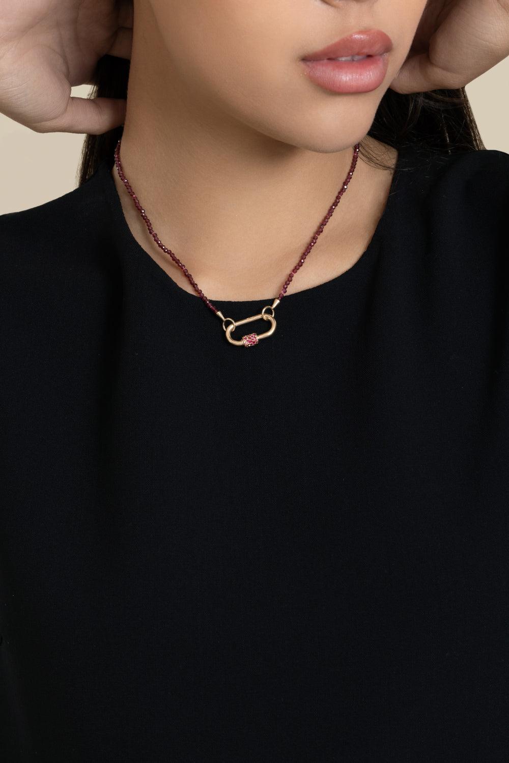 Garnet Itty Bitty Strand Necklace-YELLOW GOLD-16-JEWELRYFINE JEWELNECKLACE O-MARLA AARON
