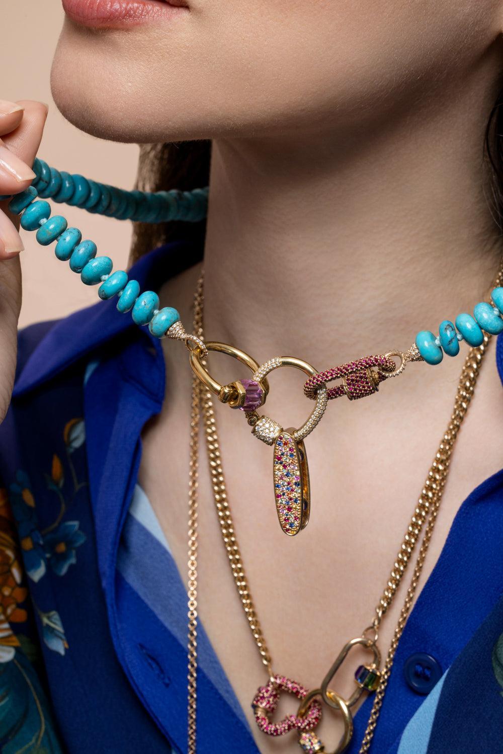 Turquoise Rondelle Strand Necklace-YELLOW GOLD-24-JEWELRYFINE JEWELNECKLACE O-MARLA AARON