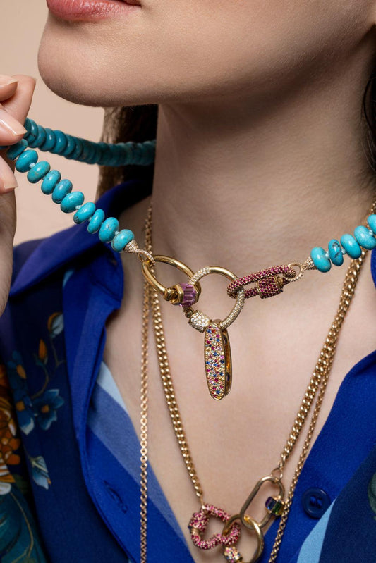 Turquoise Rondelle Strand Necklace-YELLOW GOLD-24-JEWELRYFINE JEWELNECKLACE O-MARLA AARON