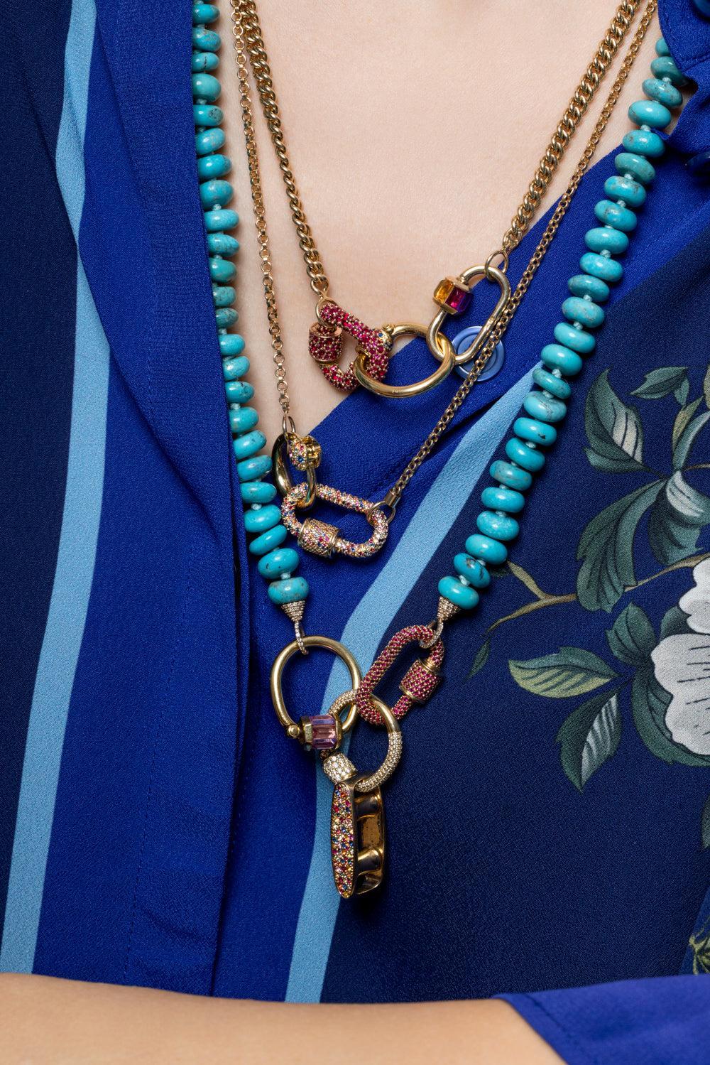 Turquoise Rondelle Strand Necklace-YELLOW GOLD-24-JEWELRYFINE JEWELNECKLACE O-MARLA AARON