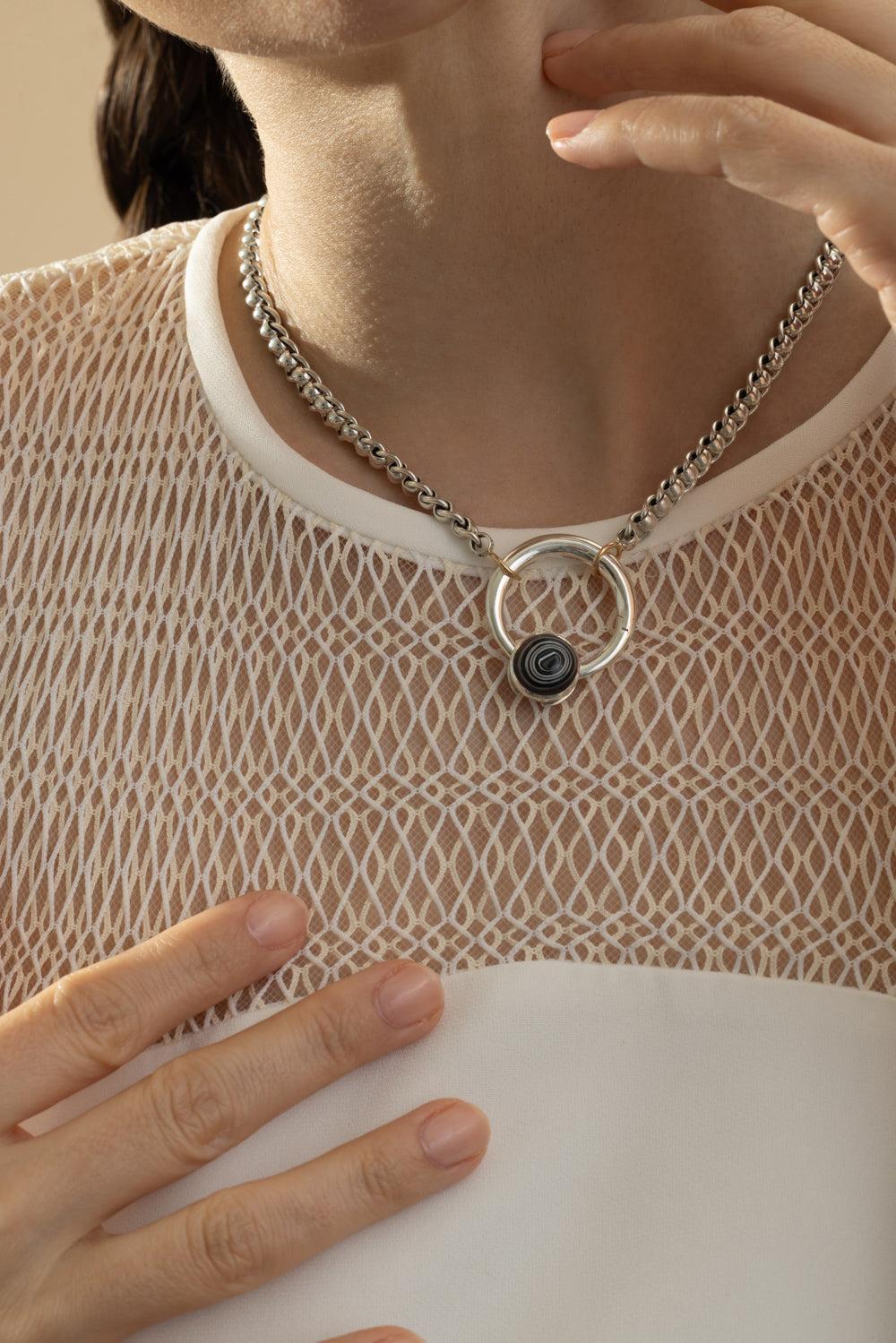 Fordite Inlay Musgrave Lock-SILVER-JEWELRYFINE JEWELPENDANT-MARLA AARON