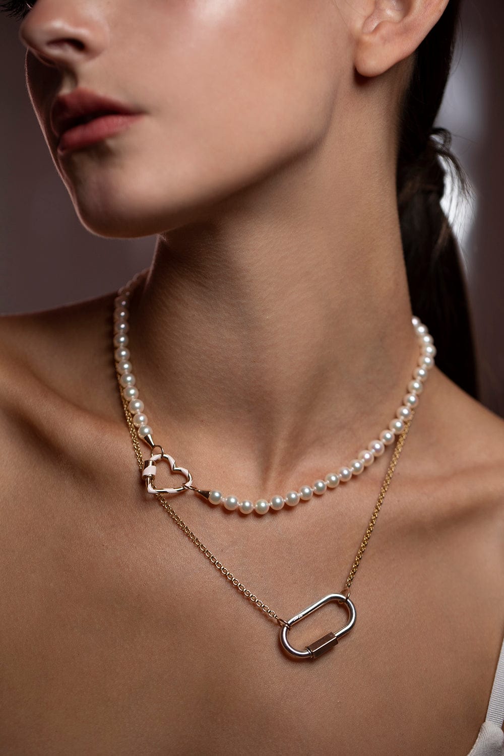 MARLA AARON-Blush Enamel Heartlock-YELLOW GOLD
