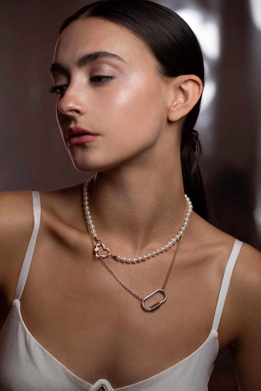 MARLA AARON-Blush Enamel Heartlock-YELLOW GOLD
