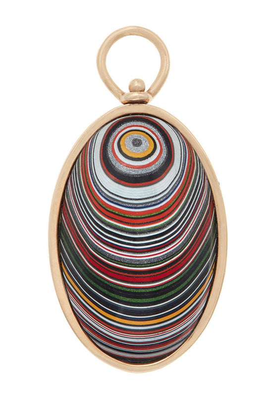 Fordite Large Oval Charm-YELLOW GOLD-JEWELRYFINE JEWELPENDANT-MARLA AARON
