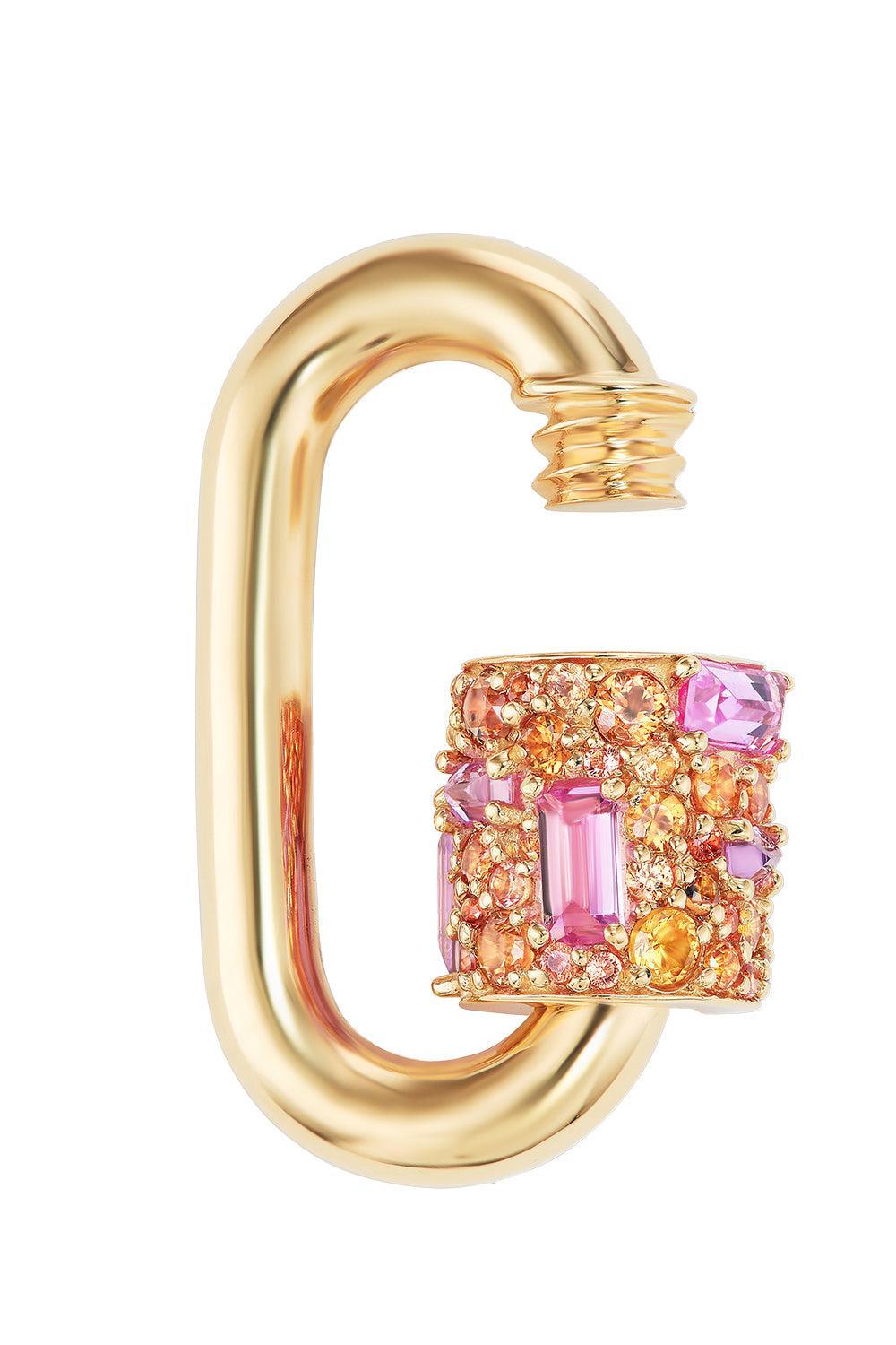 Orange Pink Sapphire Stoned Chubby Medium Lock-YELLOW GOLD-JEWELRYFINE JEWELPENDANT-MARLA AARON