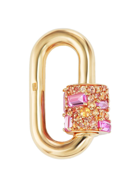 Orange Pink Sapphire Stoned Chubby Medium Lock-YELLOW GOLD-JEWELRYFINE JEWELPENDANT-MARLA AARON