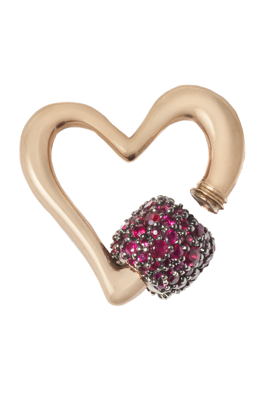 Ruby Stoned Free Form Heart Lock Pendant-YELLOW GOLD-JEWELRYFINE JEWELPENDANT-MARLA AARON