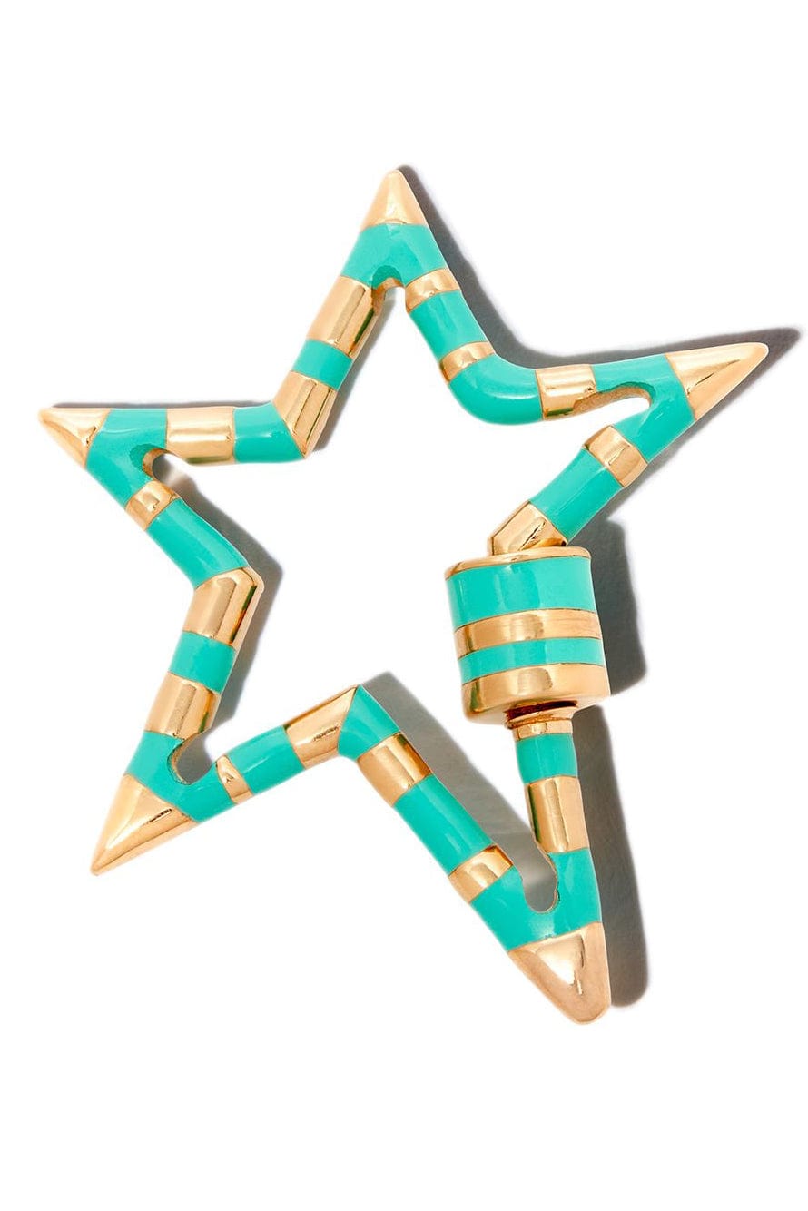 MARLA AARON-Turquoise Enamel Striped Starlock-YELLOW GOLD