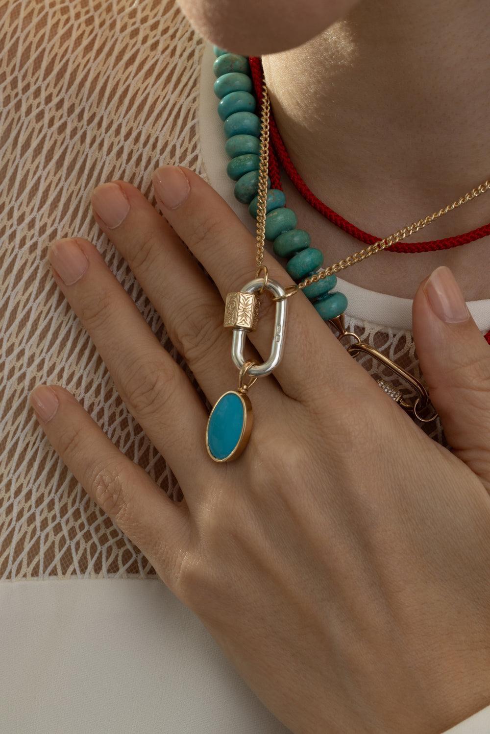 Turquoise Small Oval Charm-YELLOW GOLD-JEWELRYFINE JEWELPENDANT-MARLA AARON