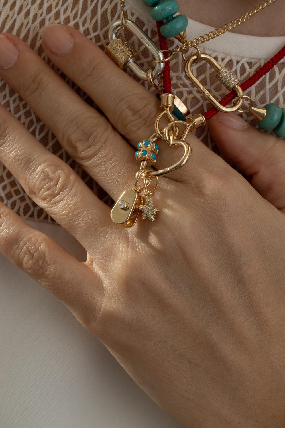 Turquoise Stoned Heart Lock-YELLOW GOLD-JEWELRYFINE JEWELPENDANT-MARLA AARON