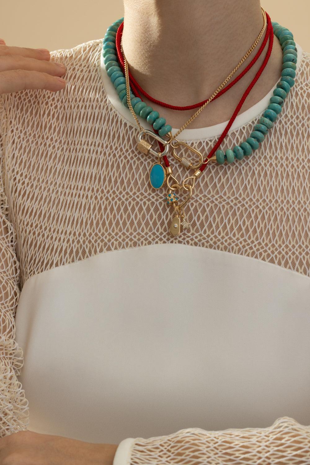 Turquoise Stoned Heart Lock-YELLOW GOLD-JEWELRYFINE JEWELPENDANT-MARLA AARON