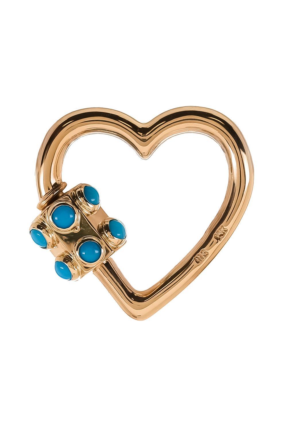 Turquoise Stoned Heart Lock-YELLOW GOLD-JEWELRYFINE JEWELPENDANT-MARLA AARON