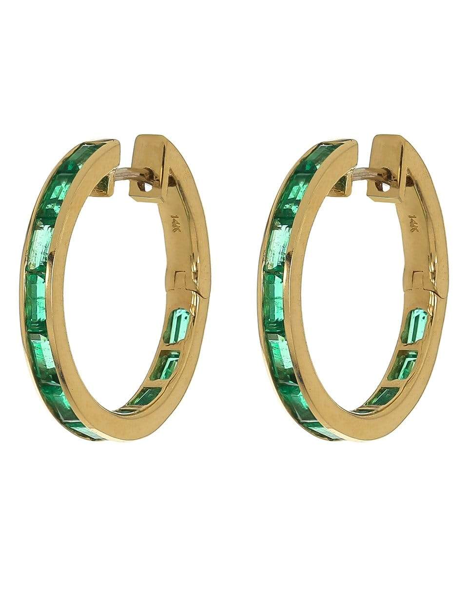 MARLO LAZ-Emerald Baguette Hoop Earrings-YELLOW GOLD