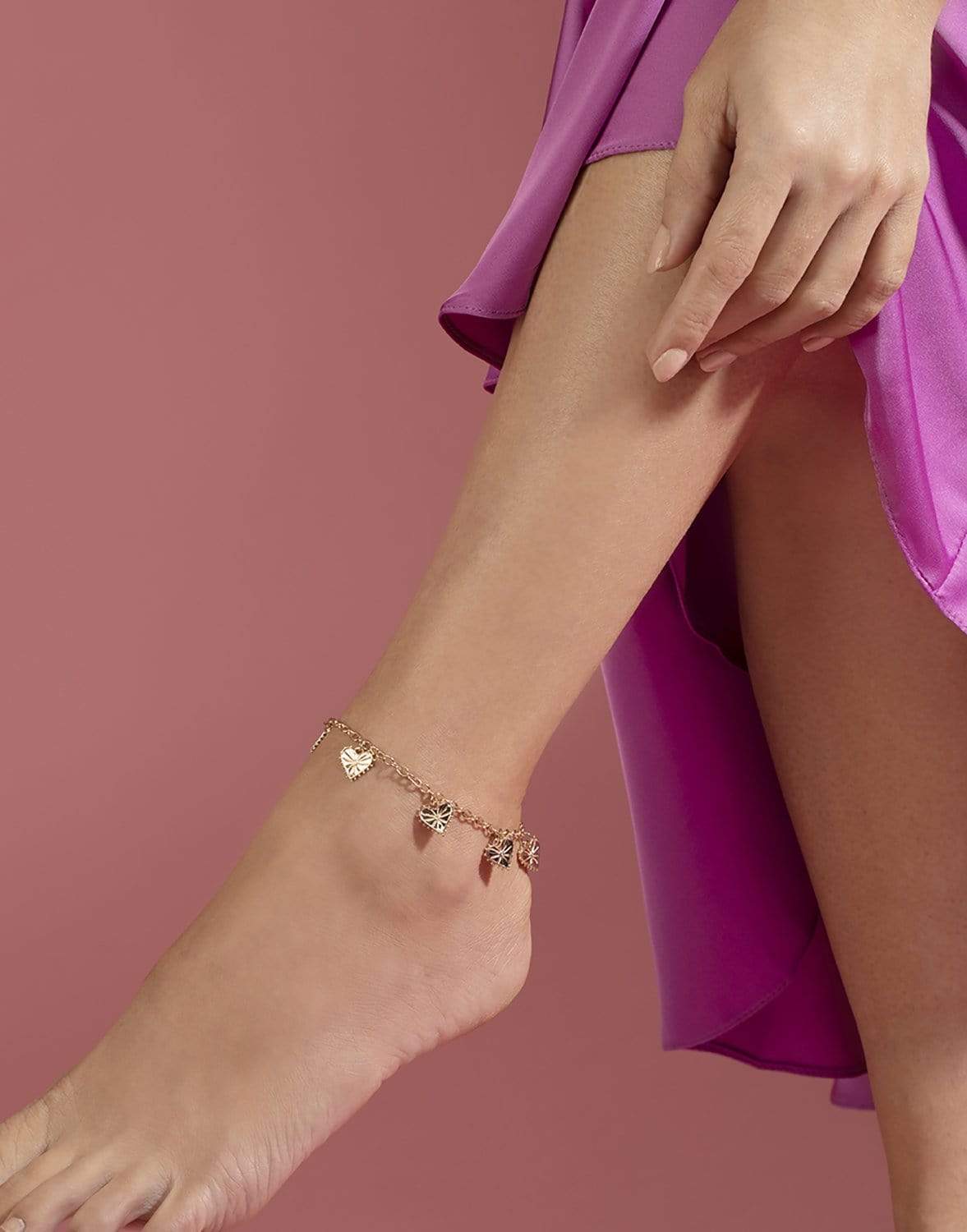 MARLO LAZ-Multi Heart Anklet-YELLOW GOLD