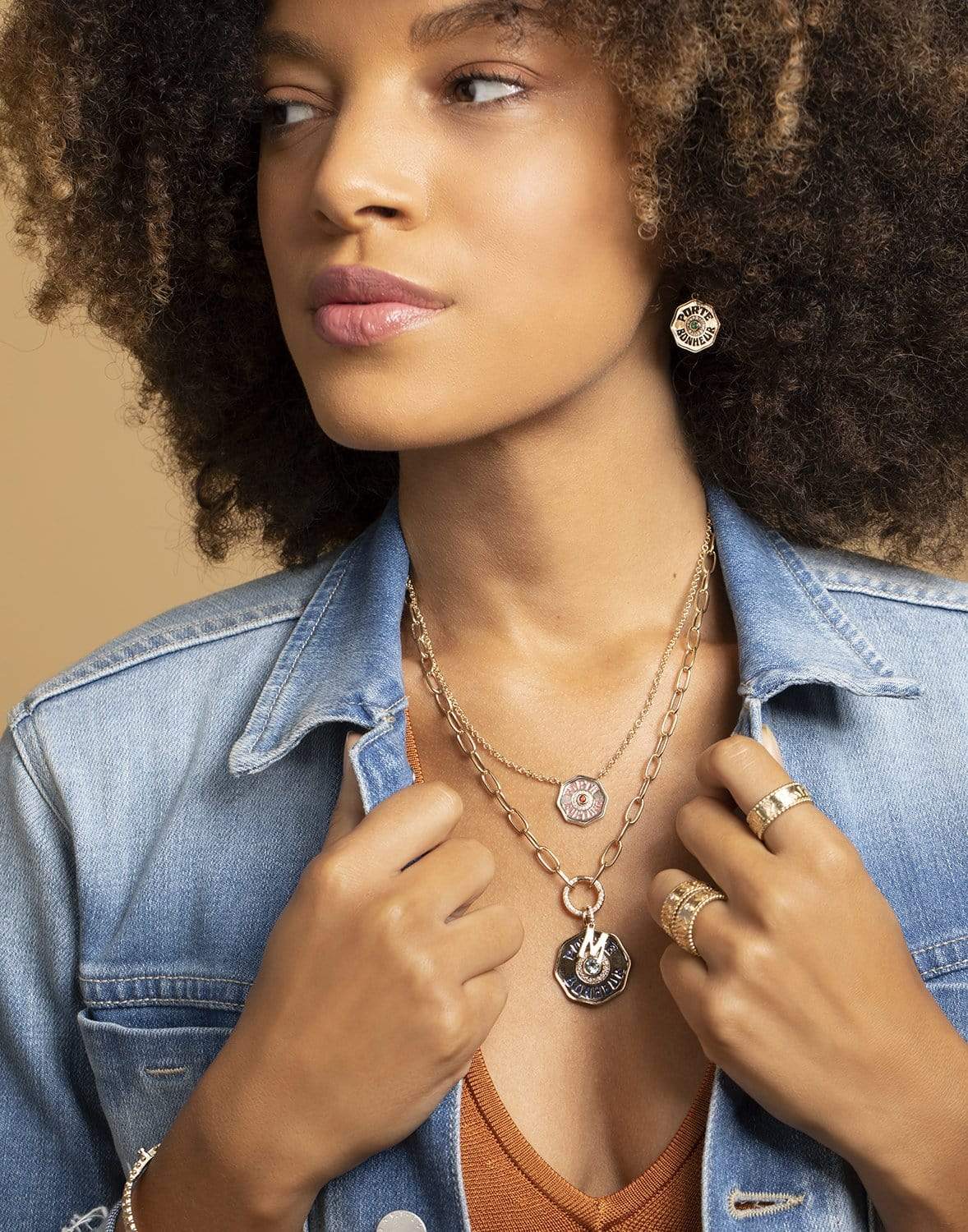 MARLO LAZ-Mini Porta Fortuna Orange Sapphire Necklace-YELLOW GOLD