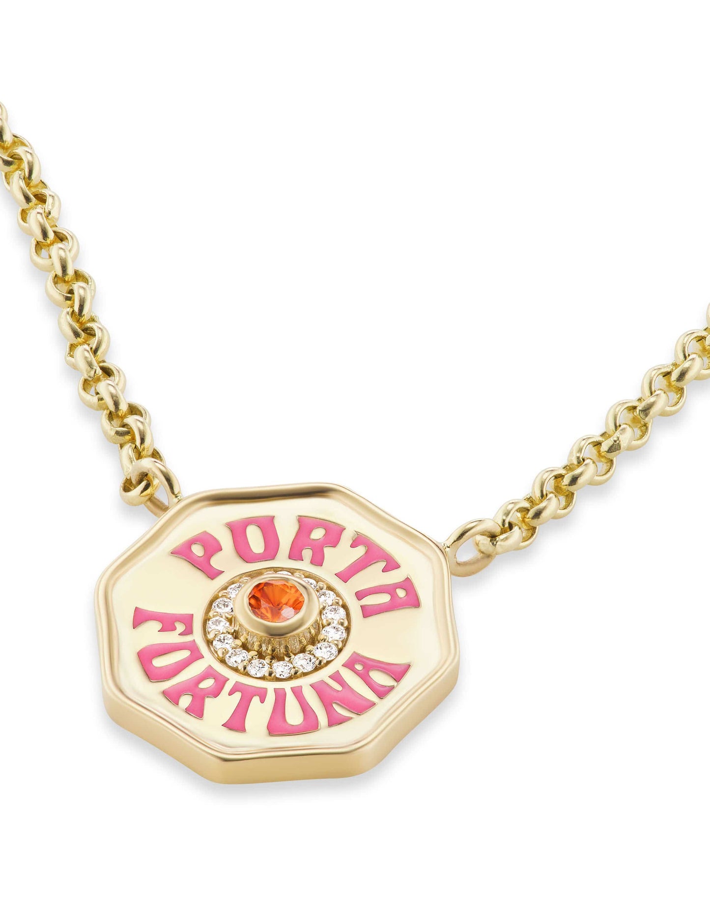 MARLO LAZ-Mini Porta Fortuna Orange Sapphire Necklace-YELLOW GOLD