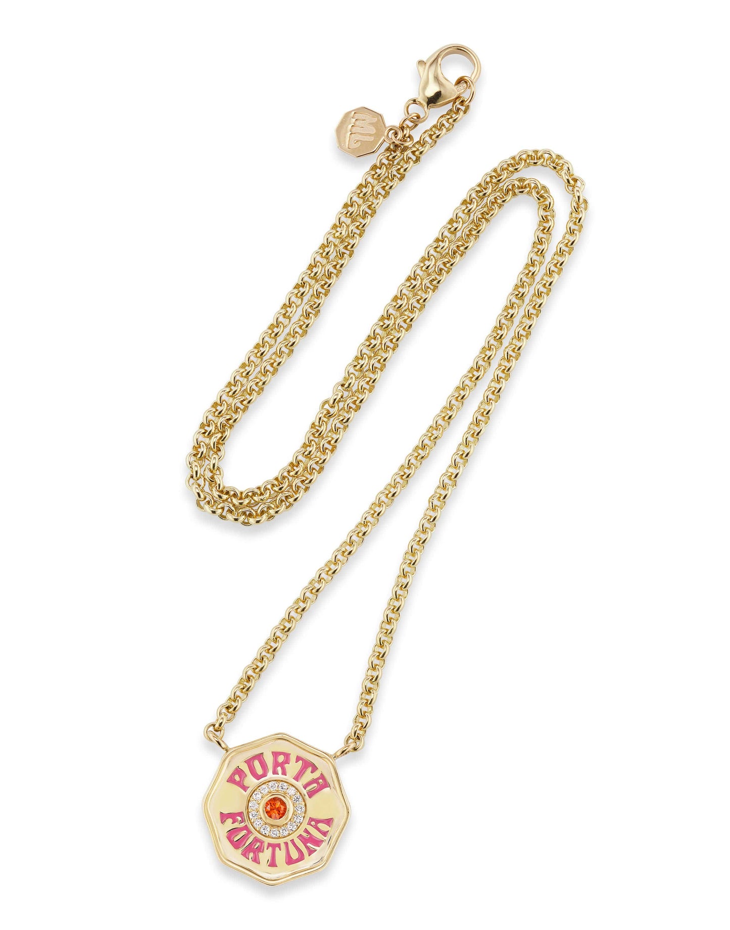 MARLO LAZ-Mini Porta Fortuna Orange Sapphire Necklace-YELLOW GOLD
