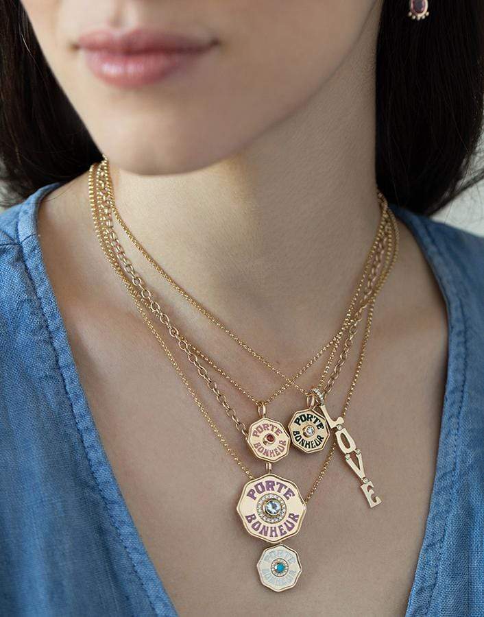 MARLO LAZ-Mini Porte Bonheur Orange Sapphire Necklace-YELLOW GOLD