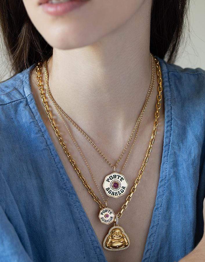 MARLO LAZ-Mini Porte Bonheur Tourmaline Necklace-YELLOW GOLD