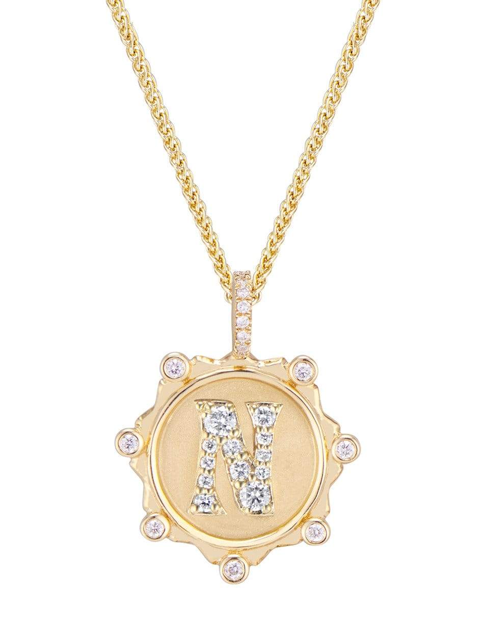 MARLO LAZ-Pave Diamond N Initial Coin Necklace-YELLOW GOLD