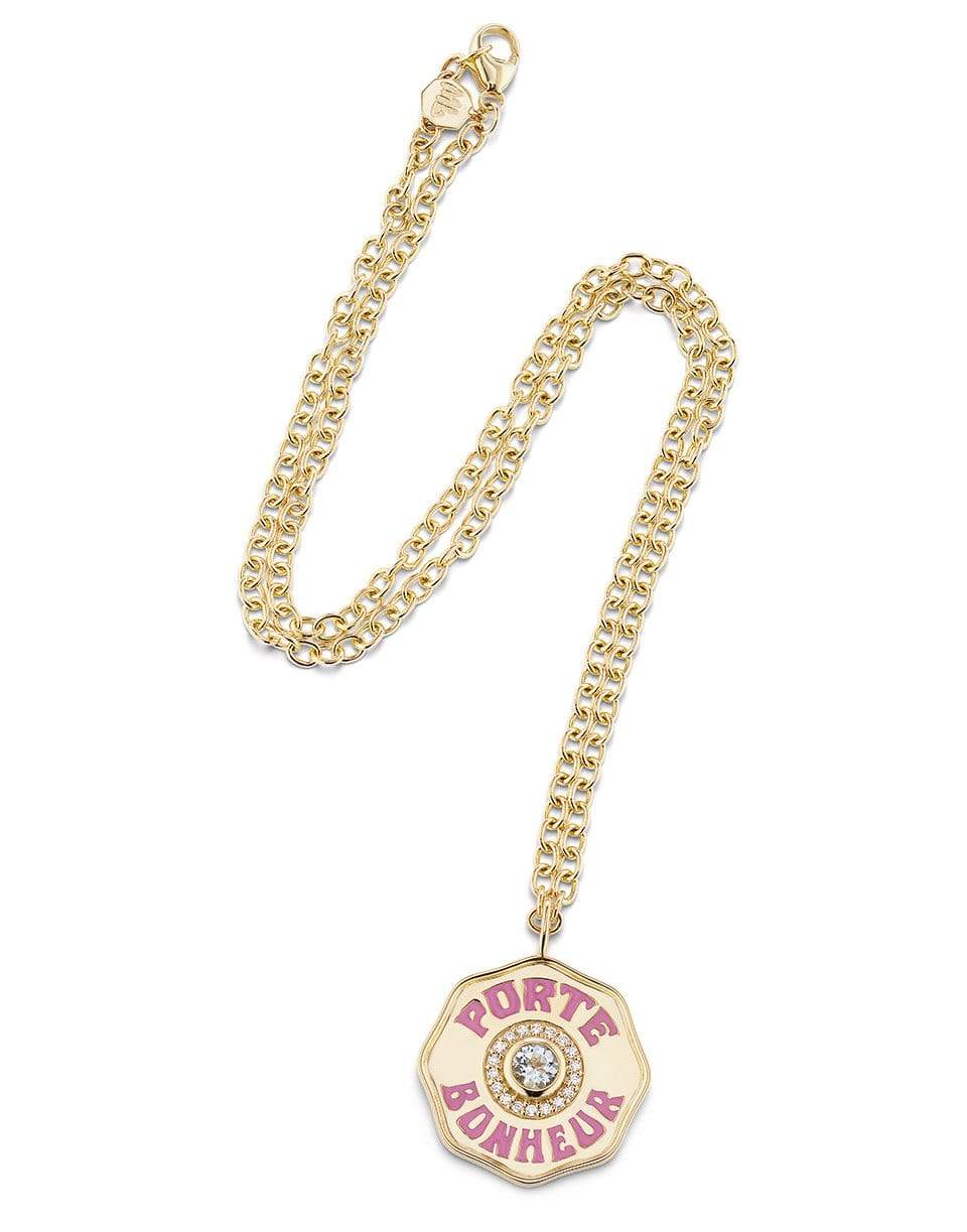 MARLO LAZ-Porte Bonheur Pink Coin Necklace-YELLOW GOLD