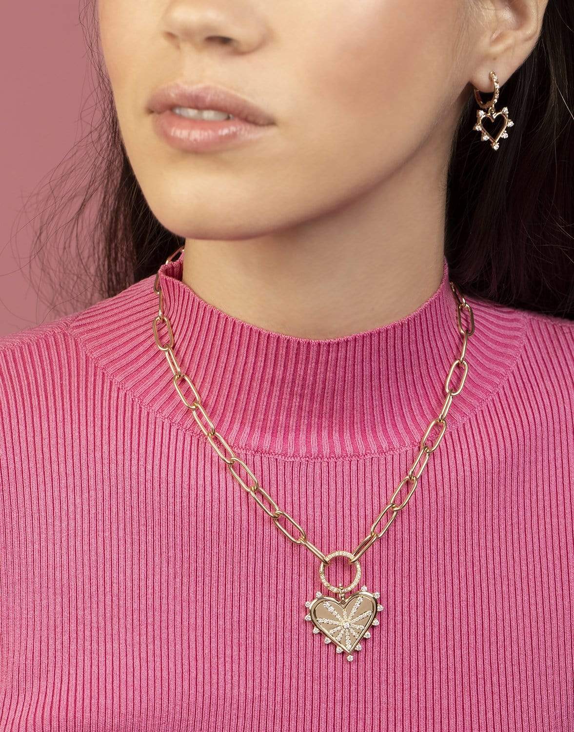 MARLO LAZ-Spiked Heart Sardinia Clip Chain Necklace-YELLOW GOLD