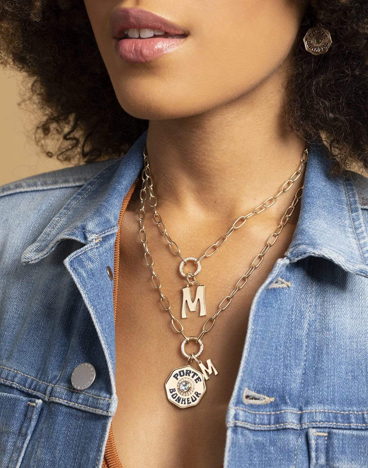 MARLO LAZ-Large "M" Diamond Initial Charm-YELLOW GOLD