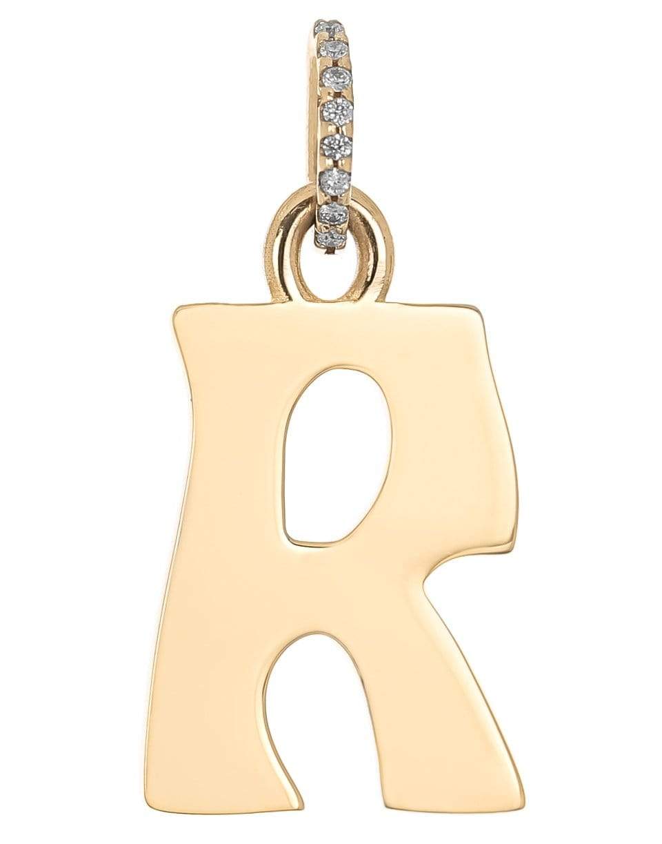 MARLO LAZ-Large "R" Diamond Initial Charm-YELLOW GOLD