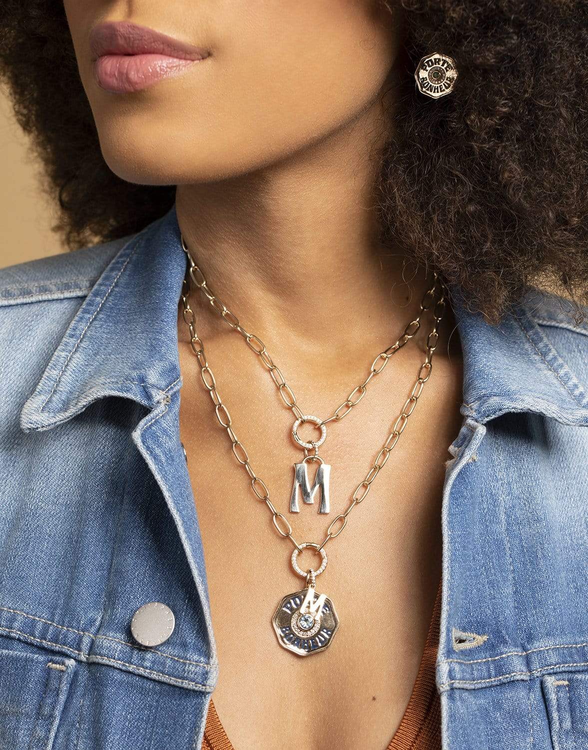 MARLO LAZ-Small "M" Diamond Initial Charm-YELLOW GOLD