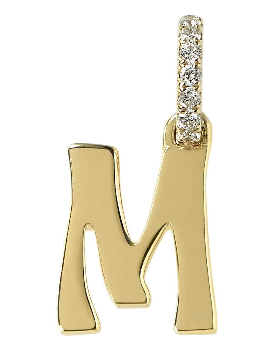 MARLO LAZ-Small "M" Diamond Initial Charm-YELLOW GOLD