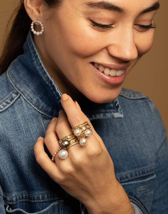 MARLO LAZ-Dancing White Pearl Ring Wide-YELLOW GOLD