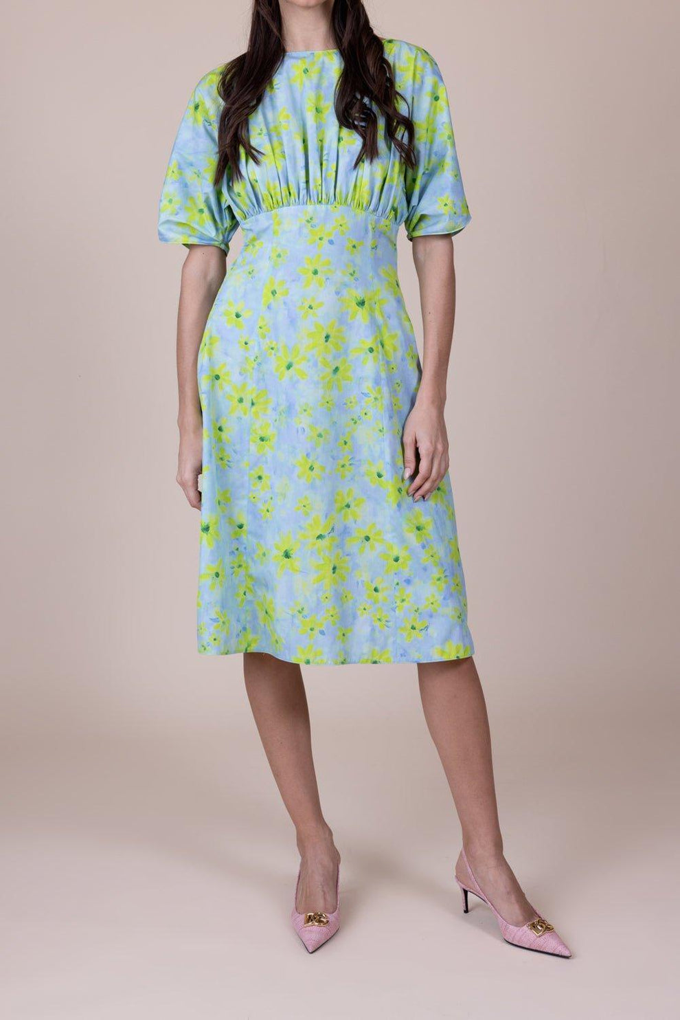 marni midi dress Gathered cotton-poplin midi dress - orange