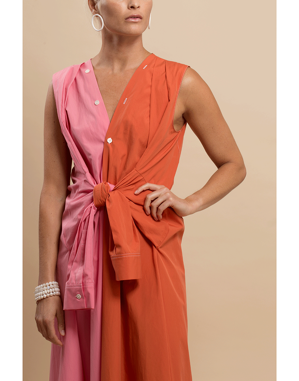 Sleeveless Two Tone Shirt Dress