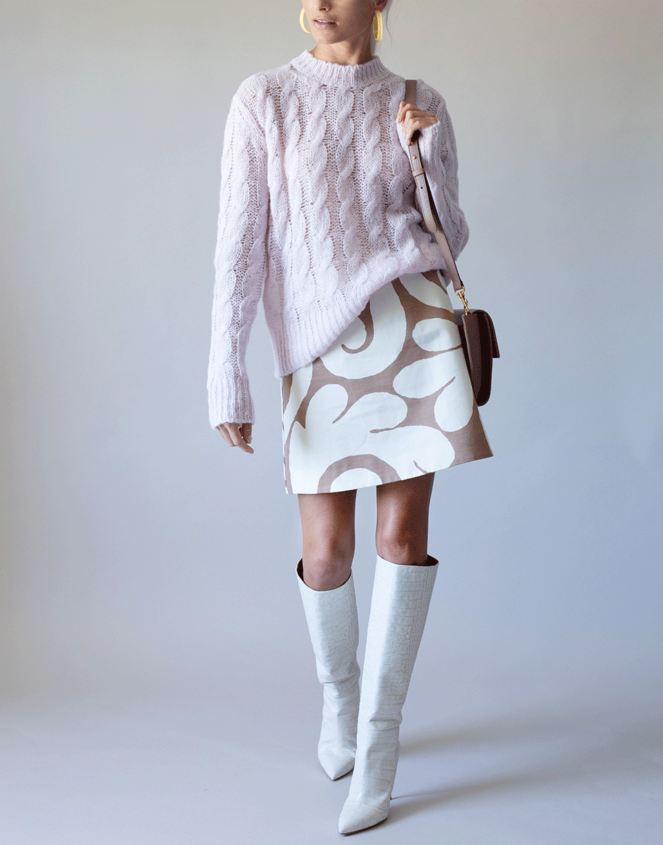 MARNI-Caramel and White Printed Mini Skirt-
