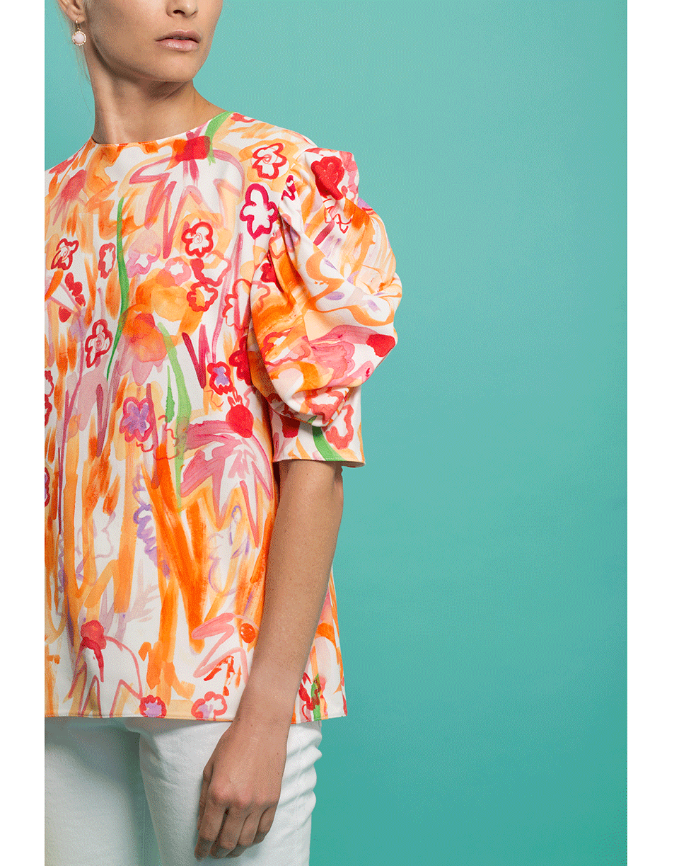 MARNI-3/4 Sleeve Abstract Print Blouse-