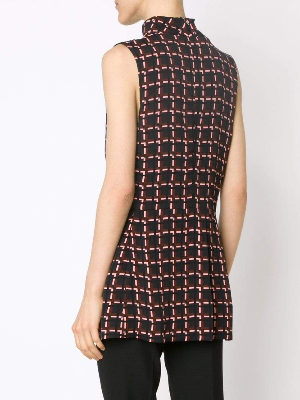 MARNI-High Neck Windowpane Peplum Top-