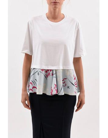 MARNI-Short Sleeve Crewneck Peplum T-Shirt-