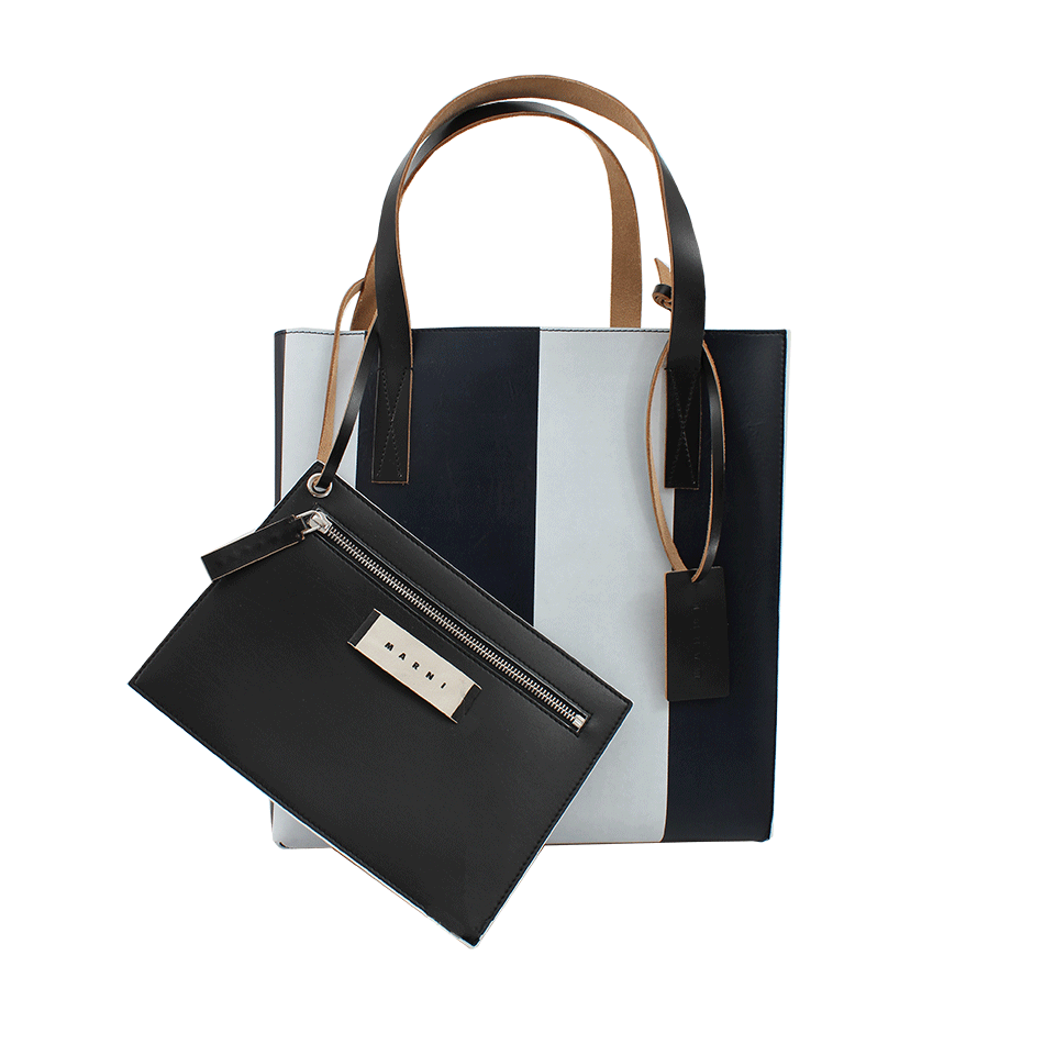 MARNI-Navy And White Bold Striped Tote-NVY/WHT